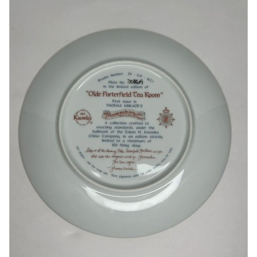 Thomas Kinkade Olde Porterfield Tea Room Collectors Plate (Limited Edition)